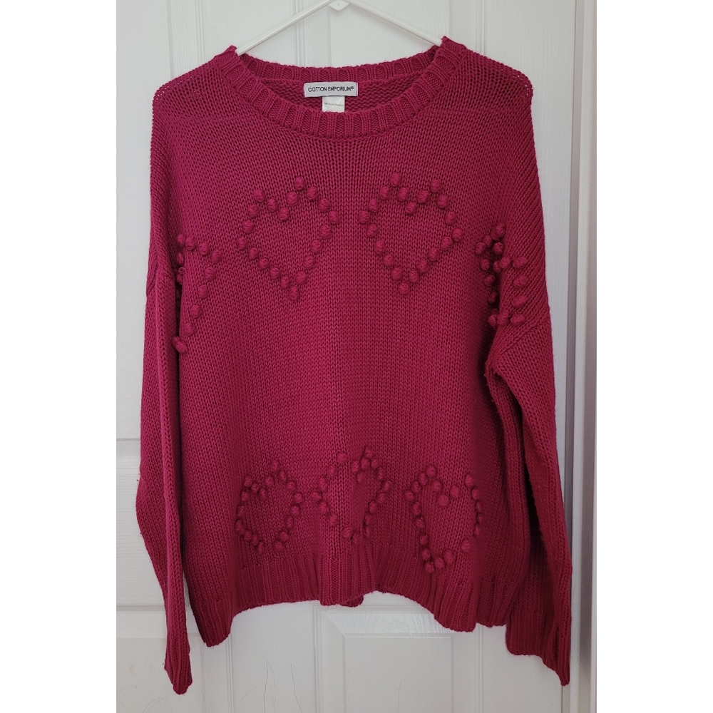 Cotton Emporium Heart Pompom Sweater large